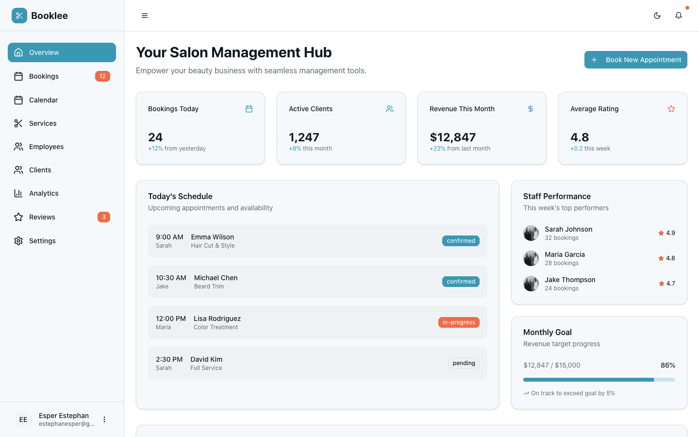 Booklee Salon Management Dashboard Interface